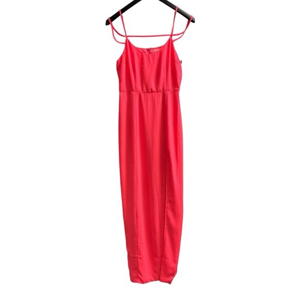 Revolve Superdown Addison Maxi Dress Womens M Hot Pink Chiffon Slip High Slit - Picture 1 of 12